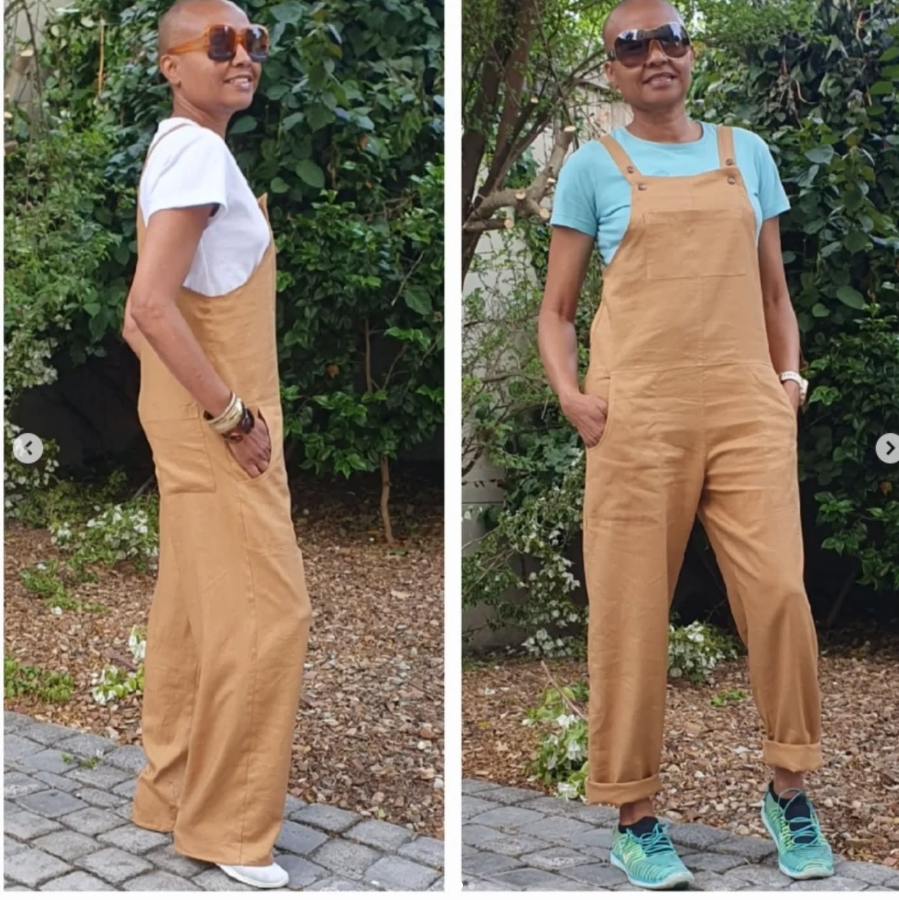 Dani- long brown linen dungarees wide leg
