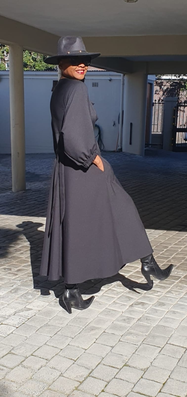 Black Daphne Cowl neck dress- Black suiting