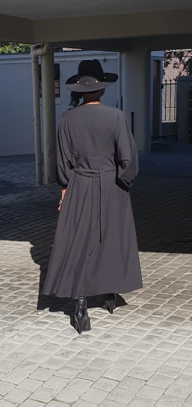 Black Daphne Cowl neck dress- Black suiting