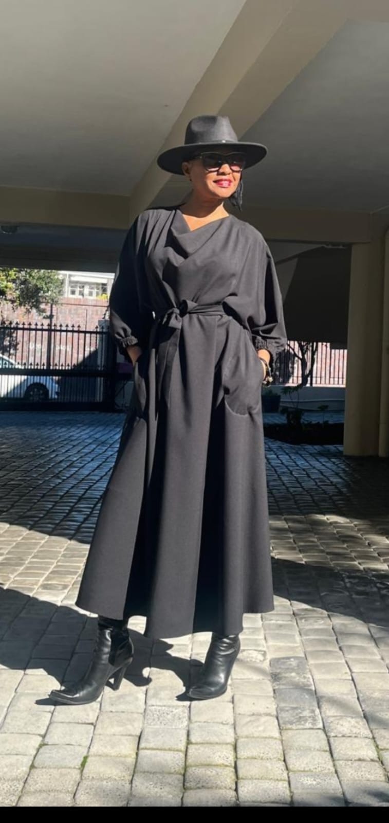 Black Daphne Cowl neck dress- Black suiting