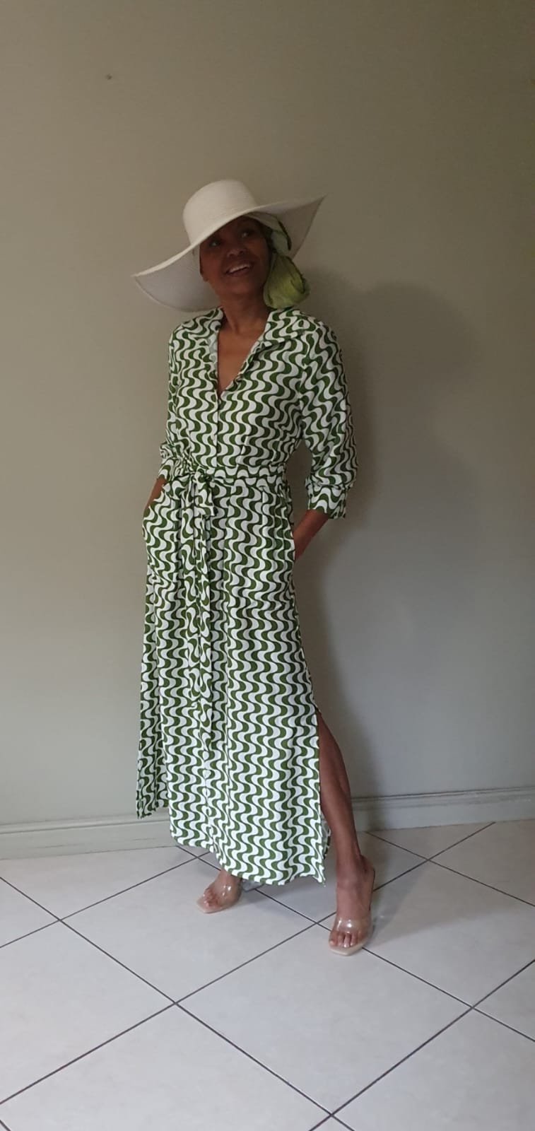Delilah dress- Avocado green printed rayon