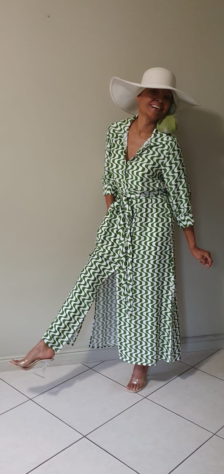 Delilah dress- Avocado green printed rayon