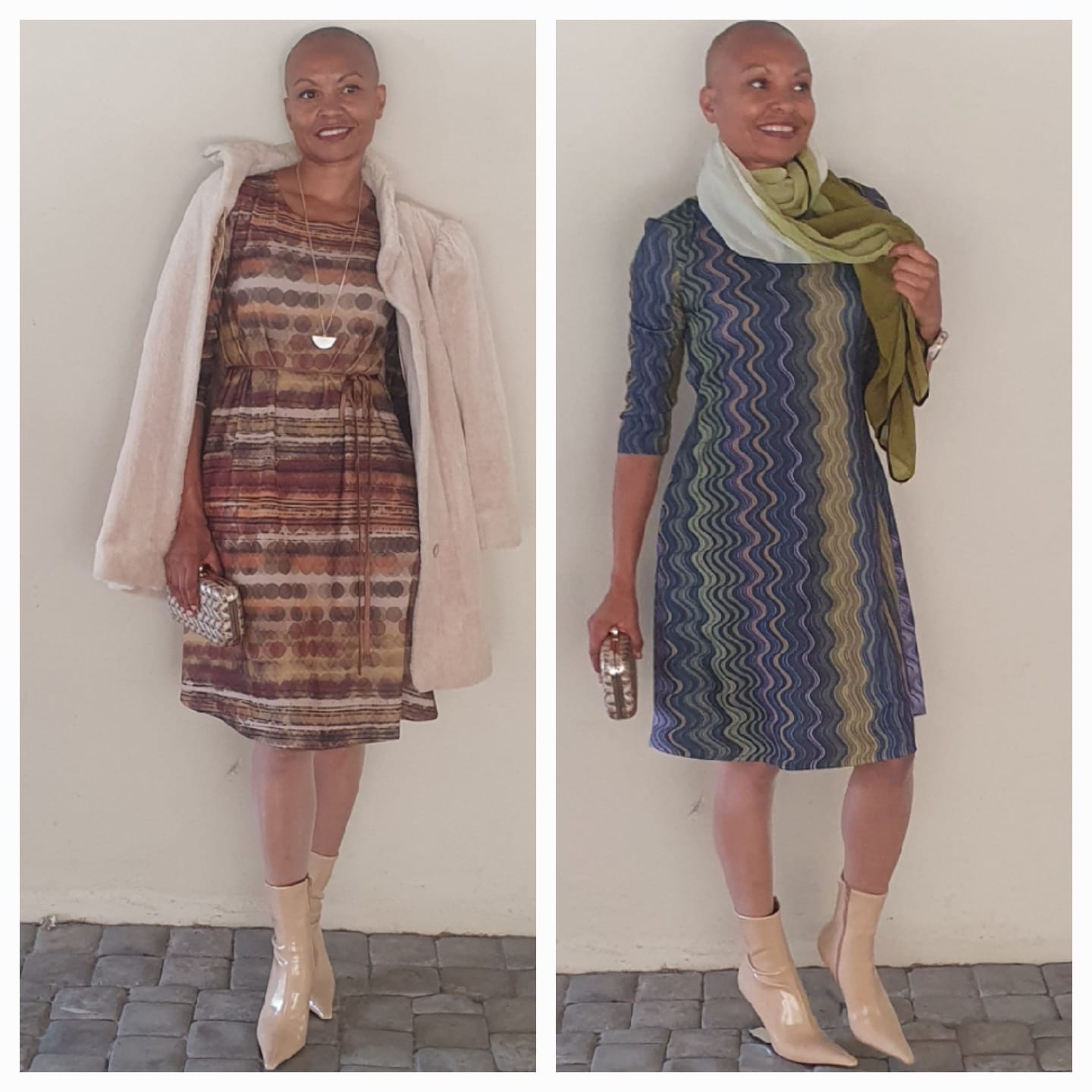 Dora dress- Stone and Multi-Colour Ponte Dress