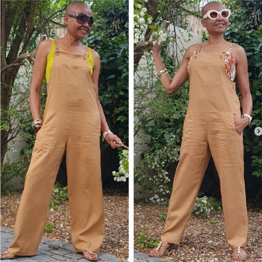 Dani- long brown linen dungarees wide leg