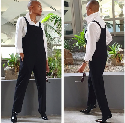 Dani-Long Narrow Leg Black Linen Dungaree
