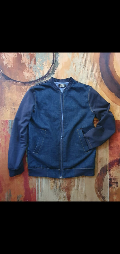 Julia Bomber-washed denim and rib combo fully lined bomber