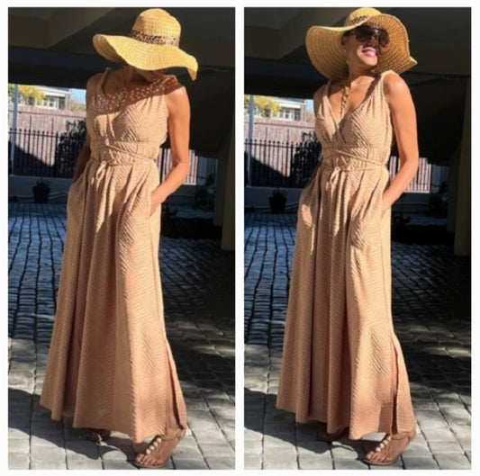 Doris twisted strap dress-tan printed knit