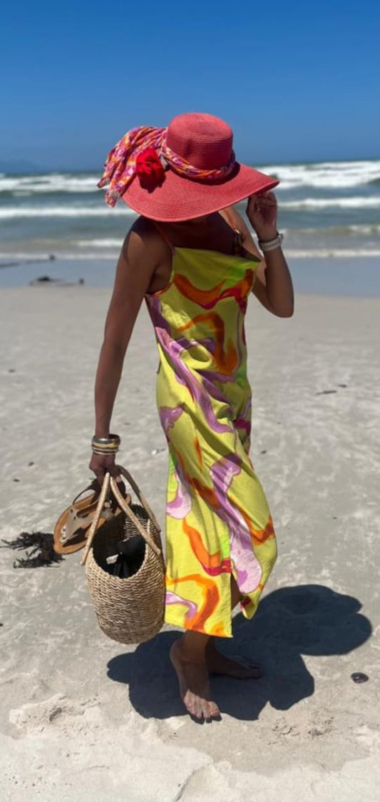 Barbie bias dress- Crinkled Multi printed Rayon