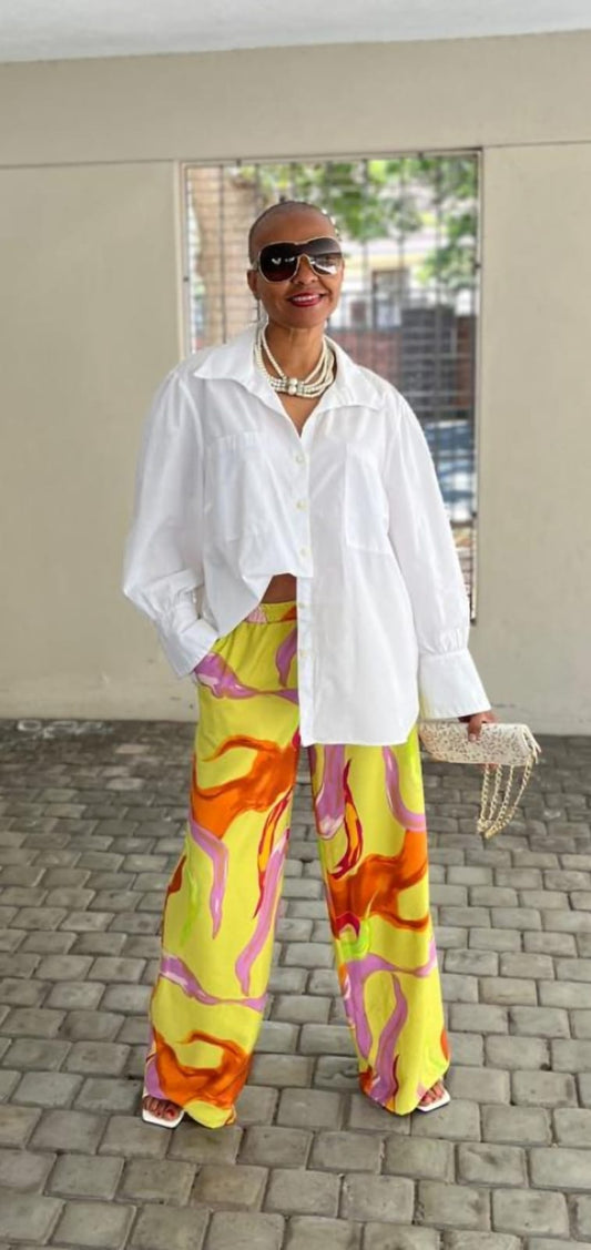 Pammy Pants- Crinkled Multi Printed Rayon