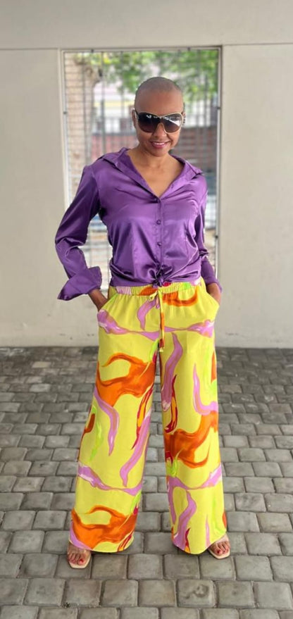 Pammy Pants- Crinkled Multi Printed Rayon