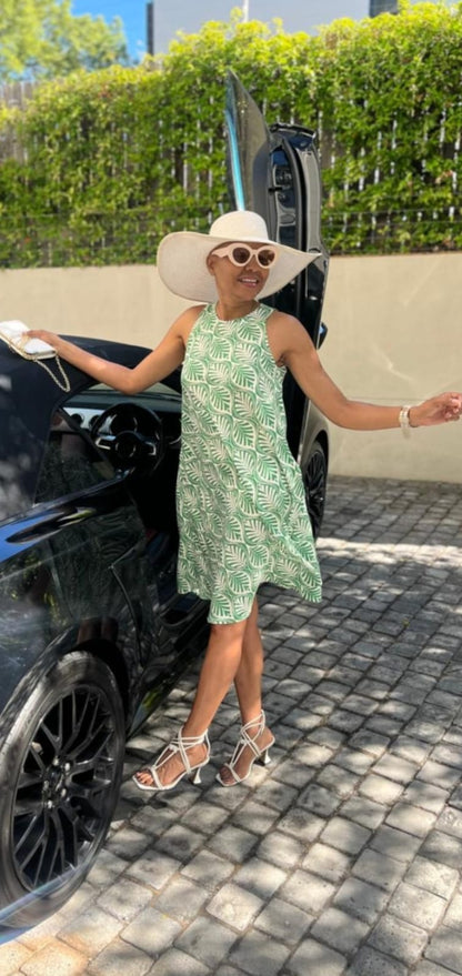 Dora dress- Printed green leaf rayon