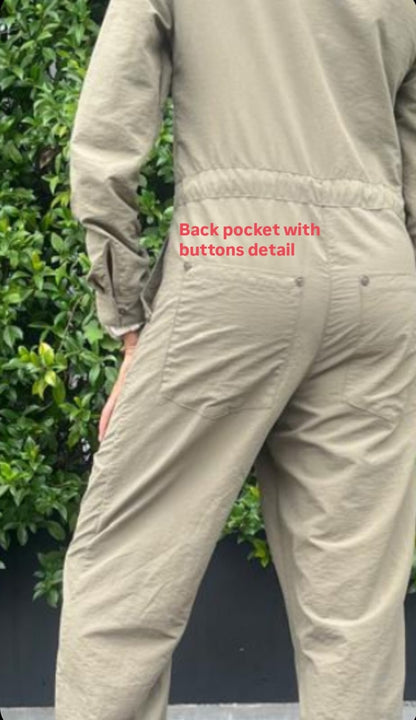 Jani Jumpsuit-Military Green Washer Cotton Poplin Jumpsuit