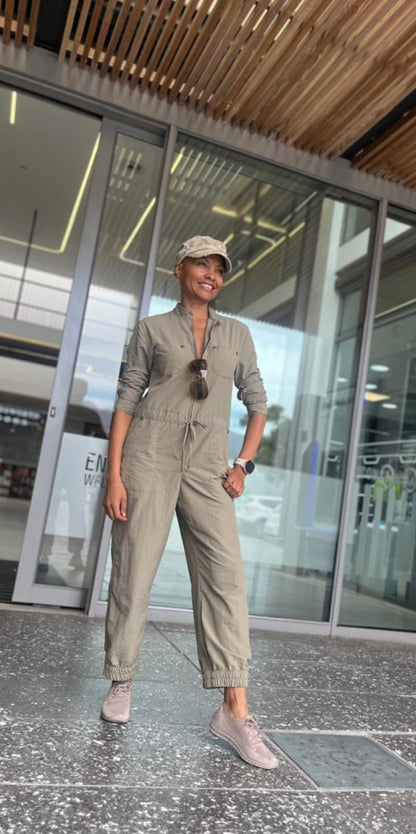 Jani Jumpsuit-Military Green Washer Cotton Poplin Jumpsuit
