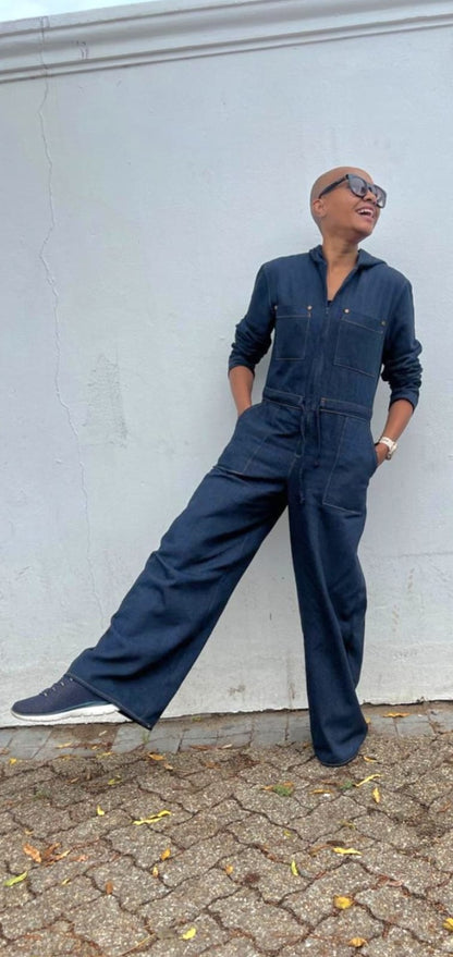 Jani Jumpsuit- Hooded, wide leg washed denim