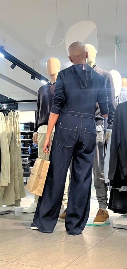 Jani Jumpsuit- Hooded, wide leg washed denim