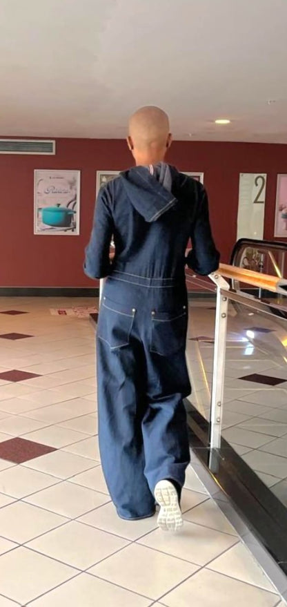 Jani Jumpsuit- Hooded, wide leg washed denim