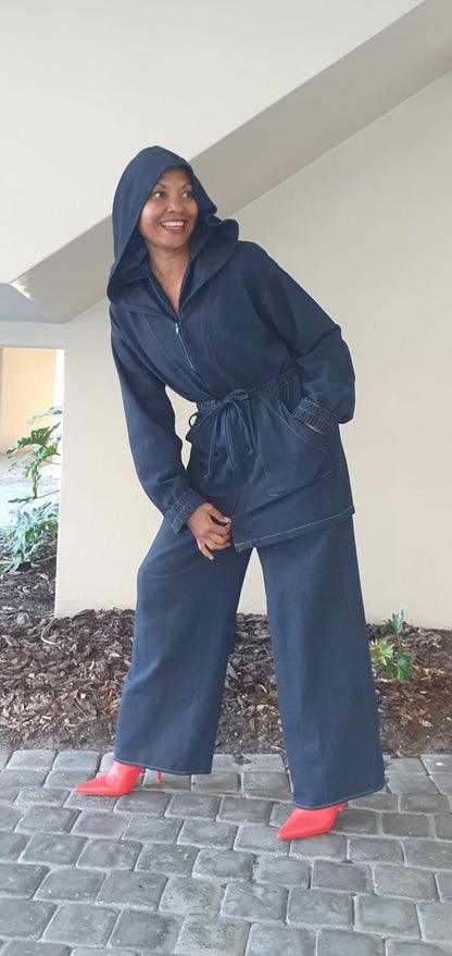 Dianna long jacket- Washed denim