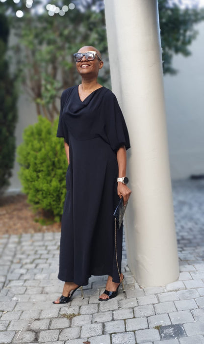 Daphne cowl neck dress- Black Airflow