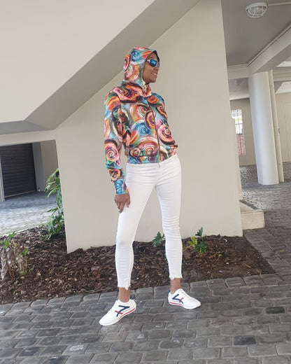 Julia Bomber Reversible- Multi Colour Swirly Printed Ponte