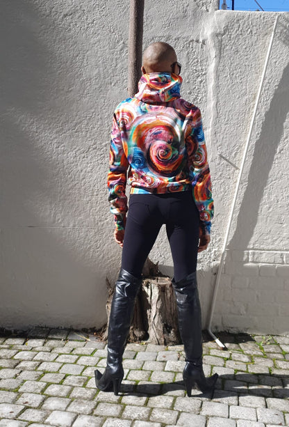 Julia Bomber Reversible- Multi Colour Swirly Printed Ponte