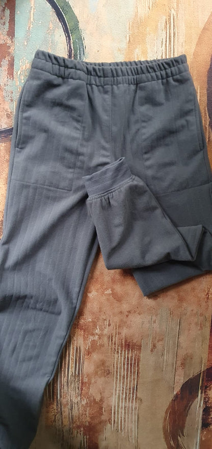 Tanya track bottom- Charcoal striped fleece