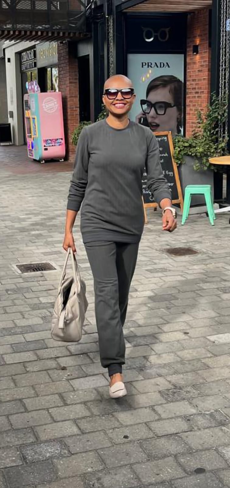 Tanya track top-Charcoal striped fleece