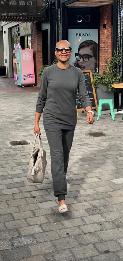 Tanya track top-Charcoal striped fleece