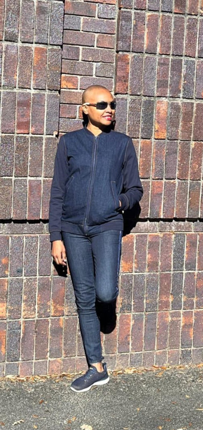 Julia Bomber-washed denim and rib combo fully lined bomber