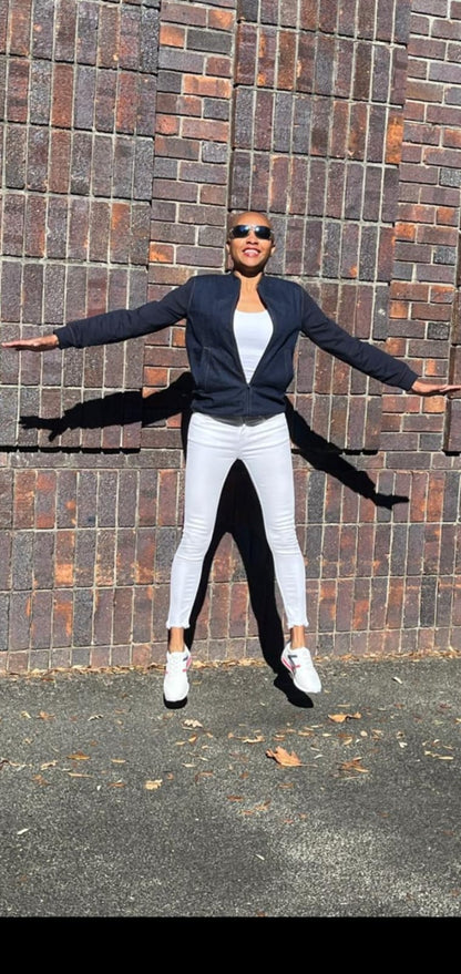 Julia Bomber-washed denim and rib combo fully lined bomber