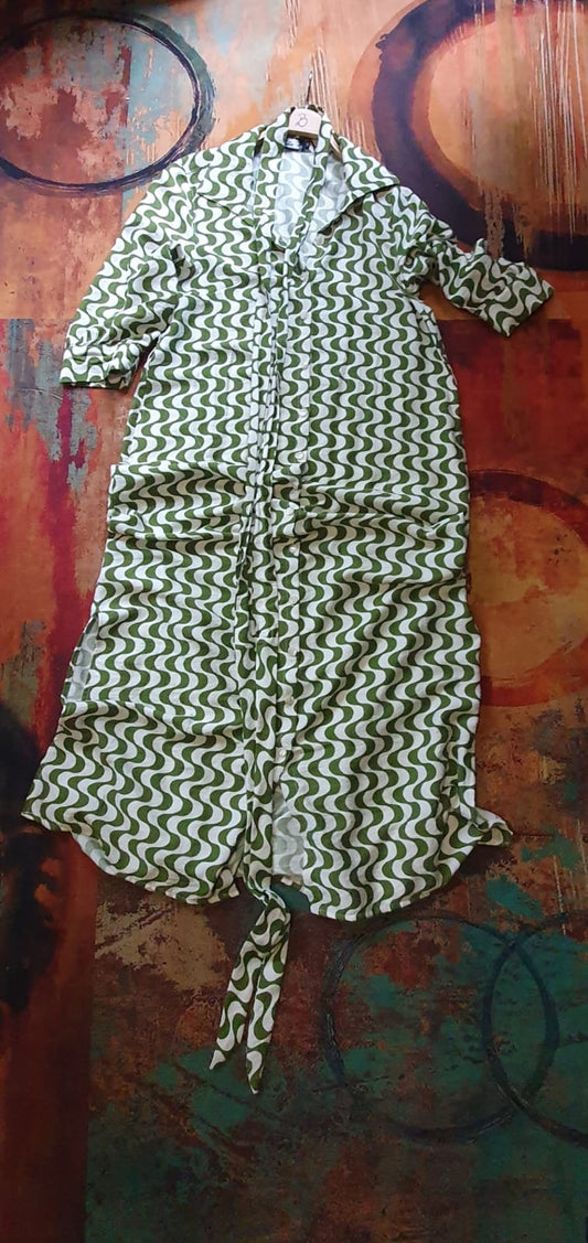 Delilah dress- Avocado green printed rayon
