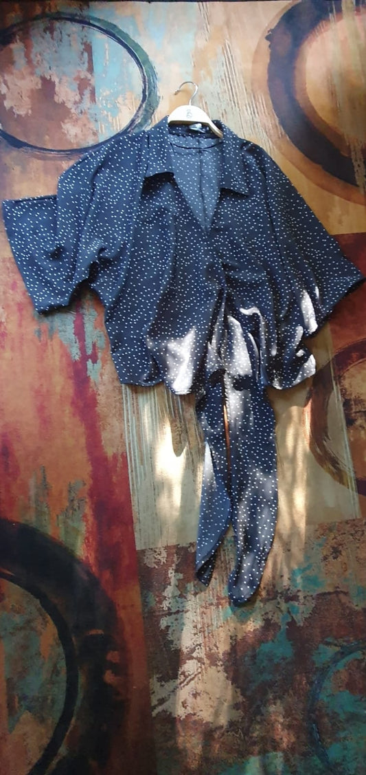 Wendy wrap top- Polka dot Rayon/ white onto black