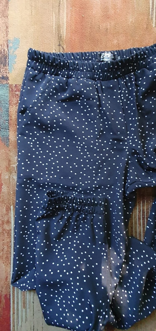Jilly jogger- Polka dot rayon/ white onto black