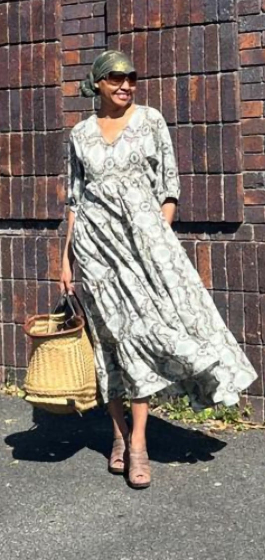 Daphne 4 tier- Military green printed cotton