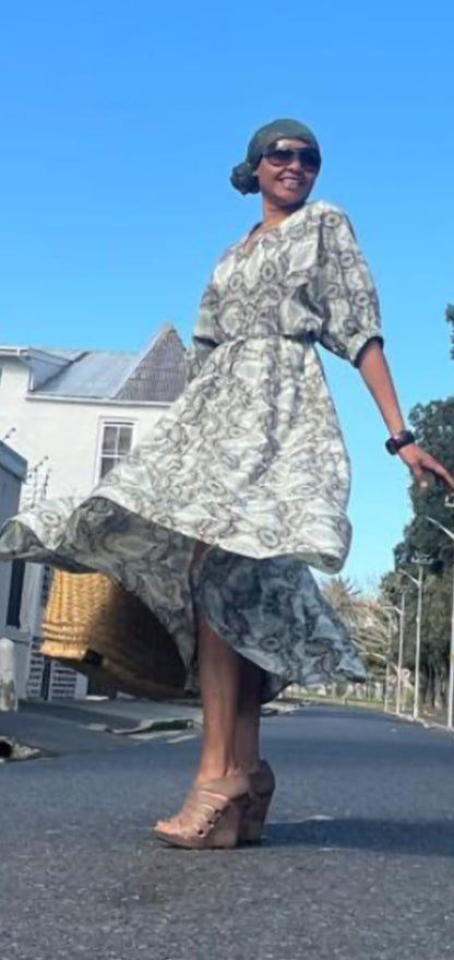 Daphne 4 tier- Military green printed cotton