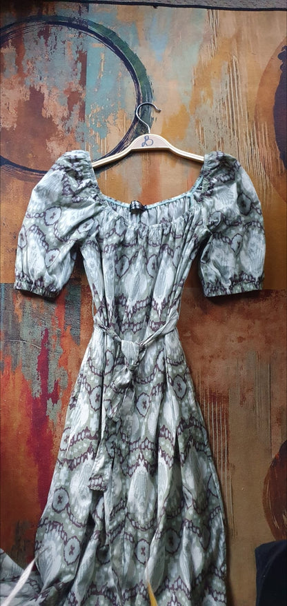 Dolly long dress- Military green printed cotton