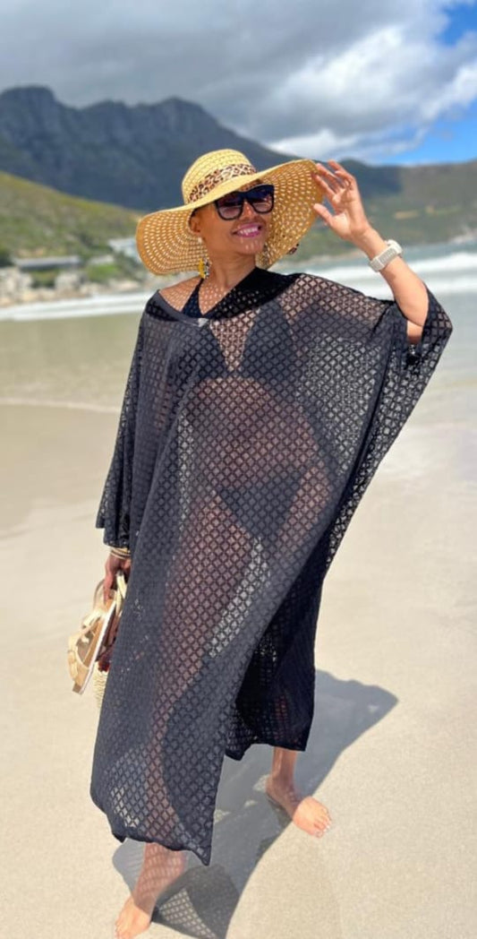 Carly kaftan-Stretch velour printed mesh