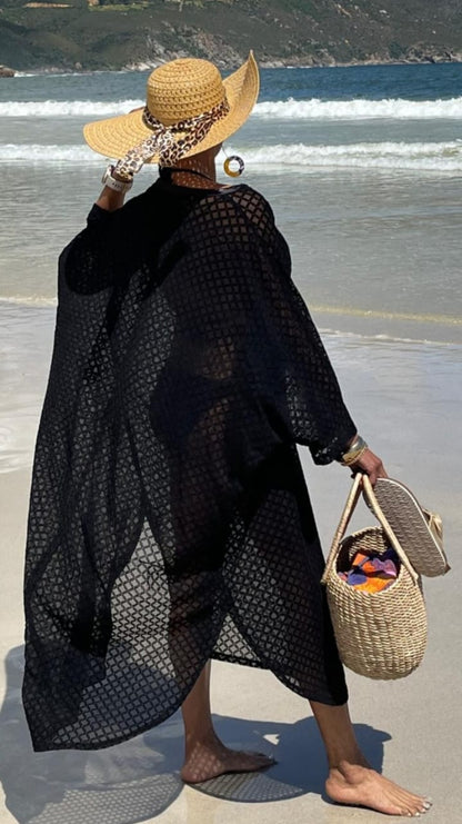 Carly kaftan-Stretch velour printed mesh
