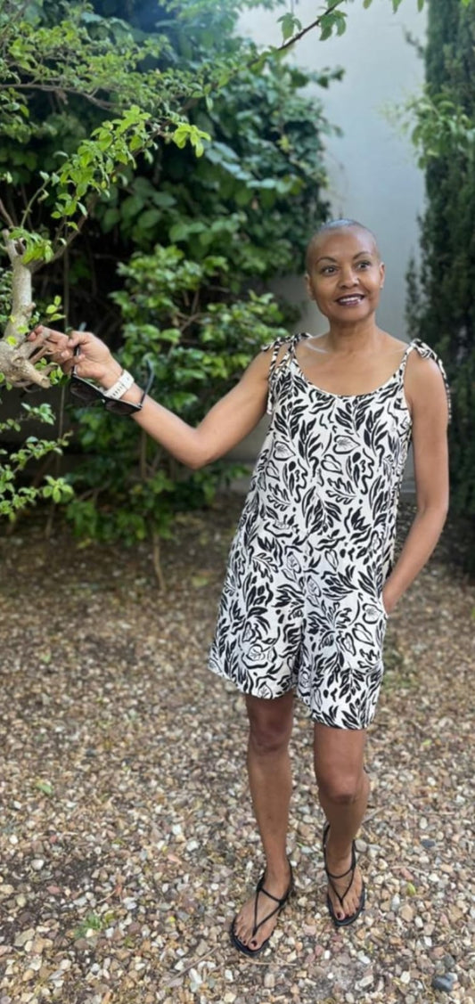 Dani dungarees-Oatmeal and Black cotton Rayon Playsuit