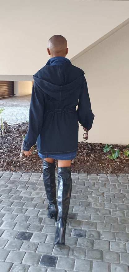 Dianna long jacket- Washed denim