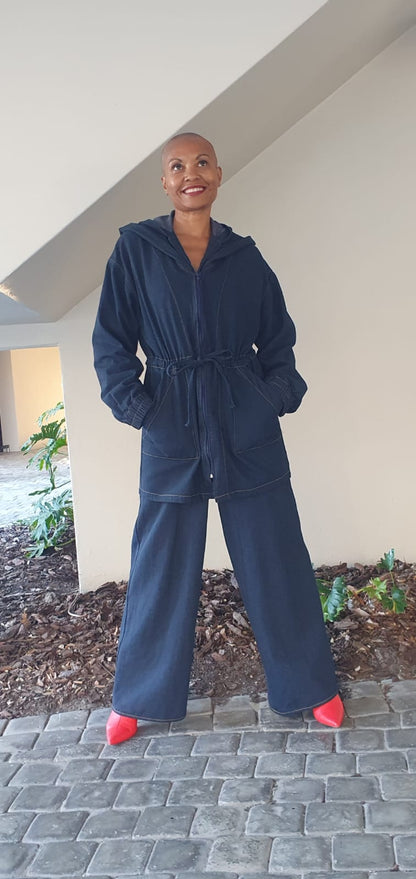 Dianna long jacket- Washed denim