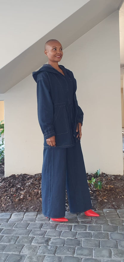 Dianna long jacket- Washed denim