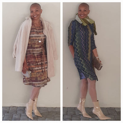 Dora dress- Stone and Multi-Colour Ponte Dress