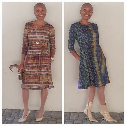 Dora dress- Stone and Multi-Colour Ponte Dress