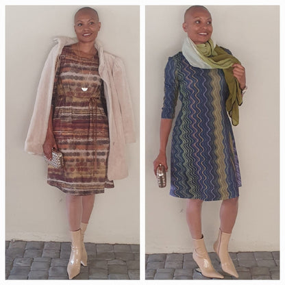 Dora dress- Stone and Multi-Colour Ponte Dress